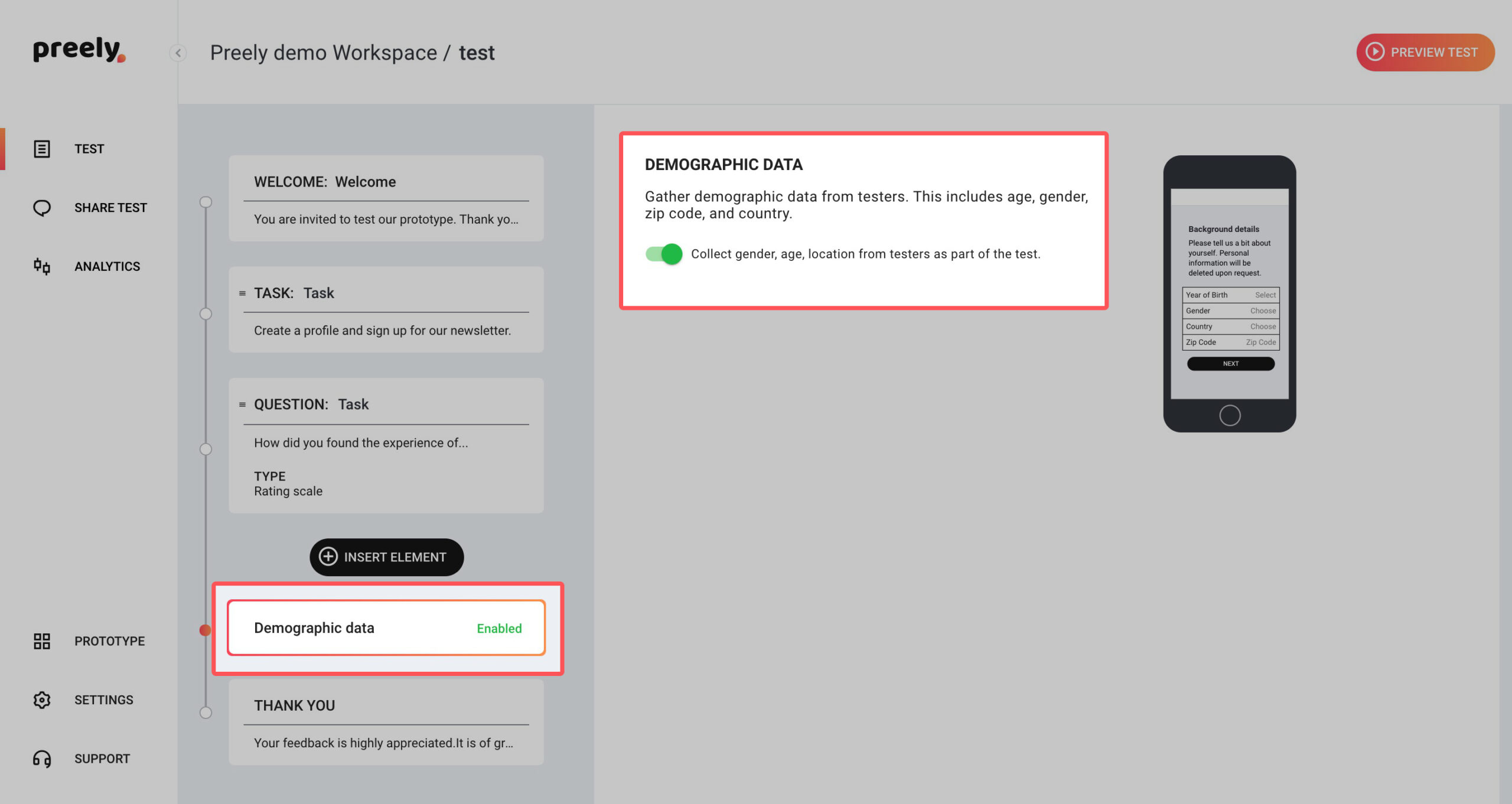 User demographic data