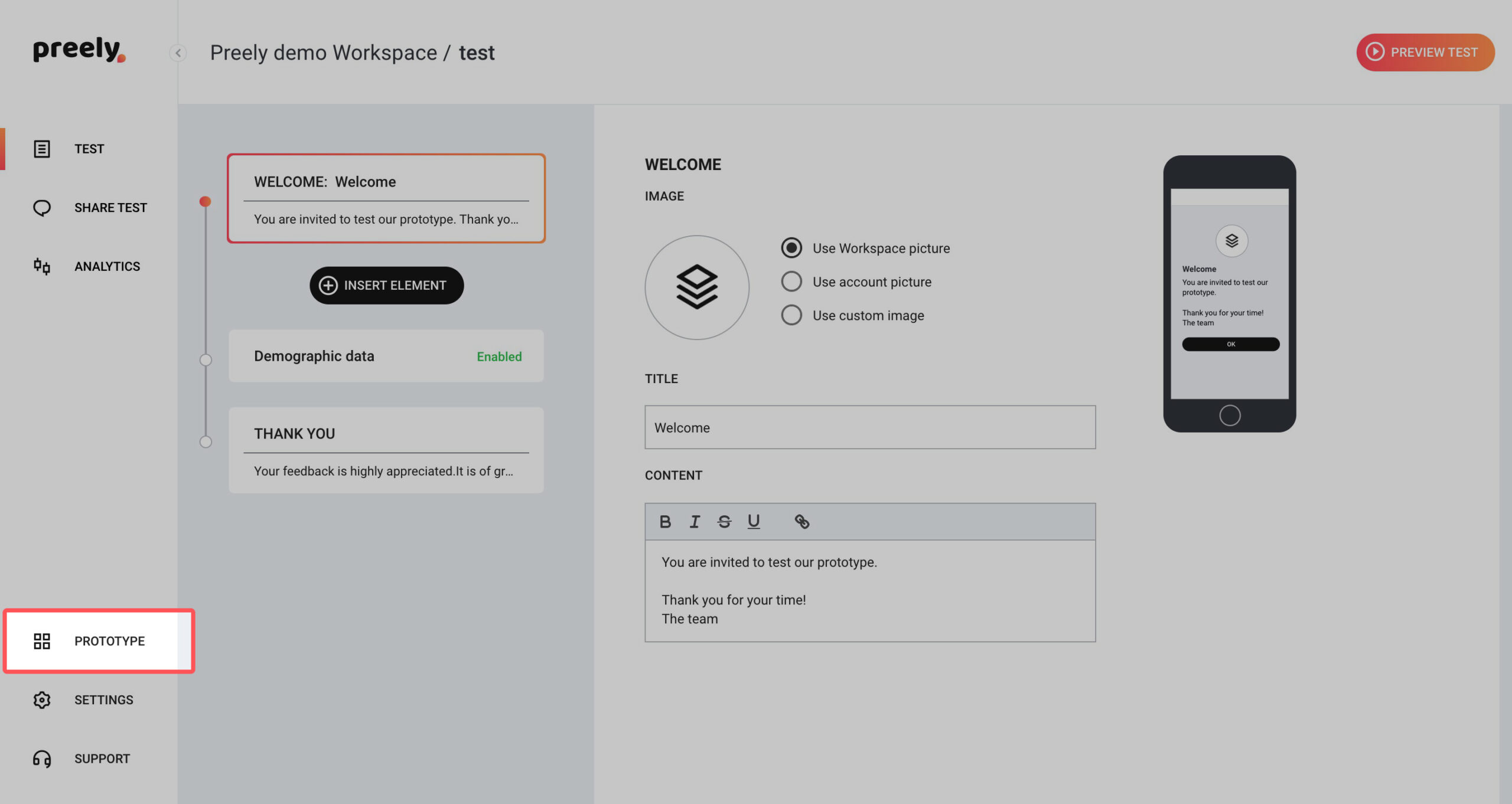 Menu link to prototype