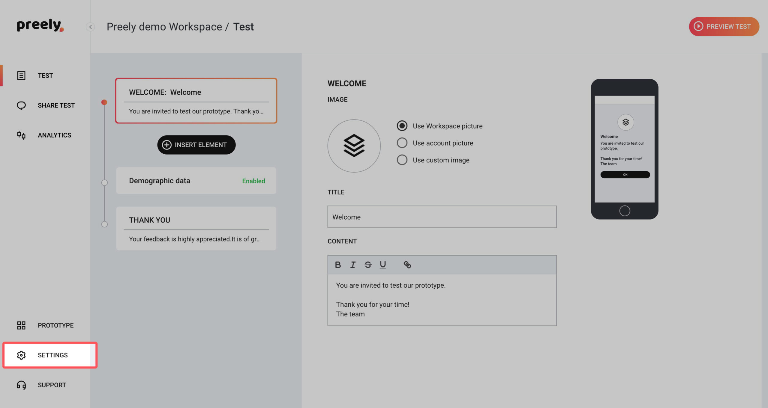 menu settings