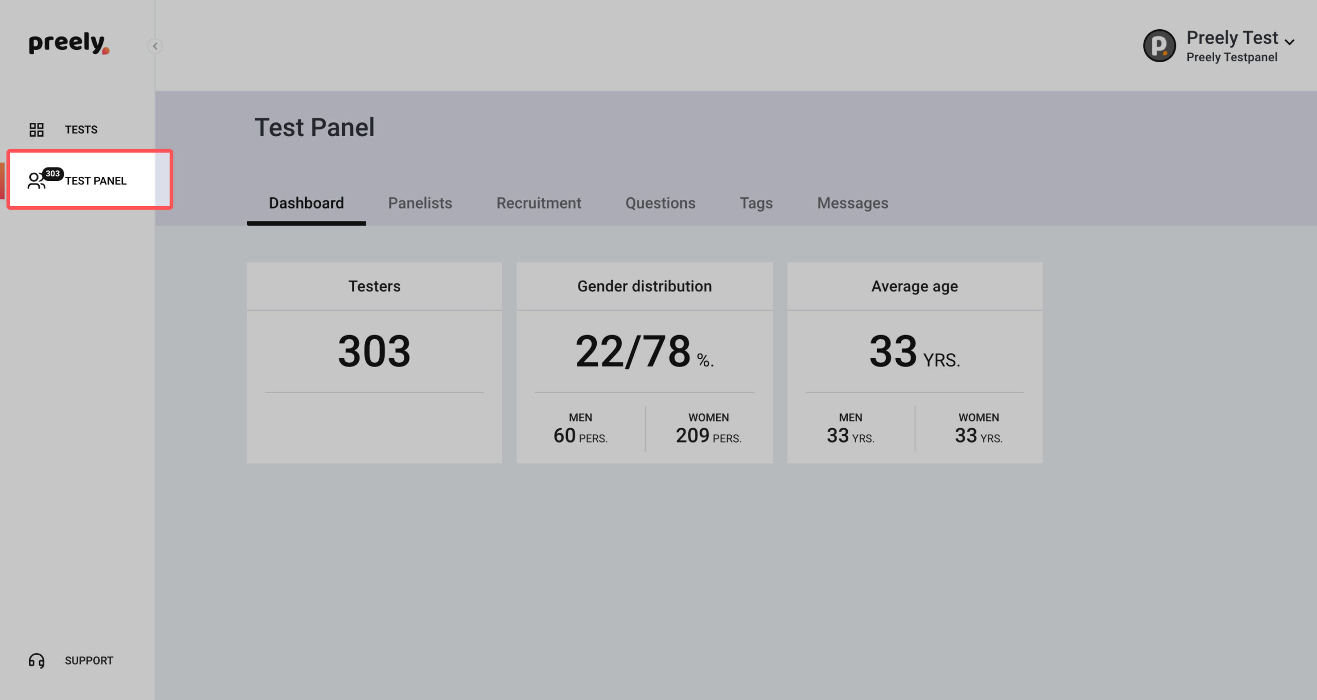 testpanel menu